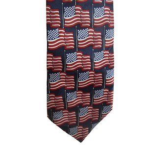 American Traditions Necktie mens patriotic USA flag silk 56" x 4" vintage USA